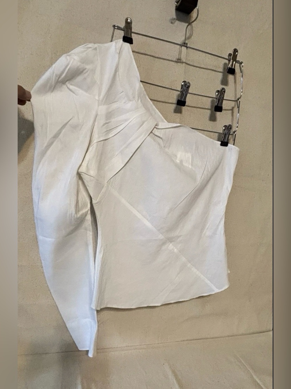One-Shoulder White Asymmetrical Skirt with Draped Panel